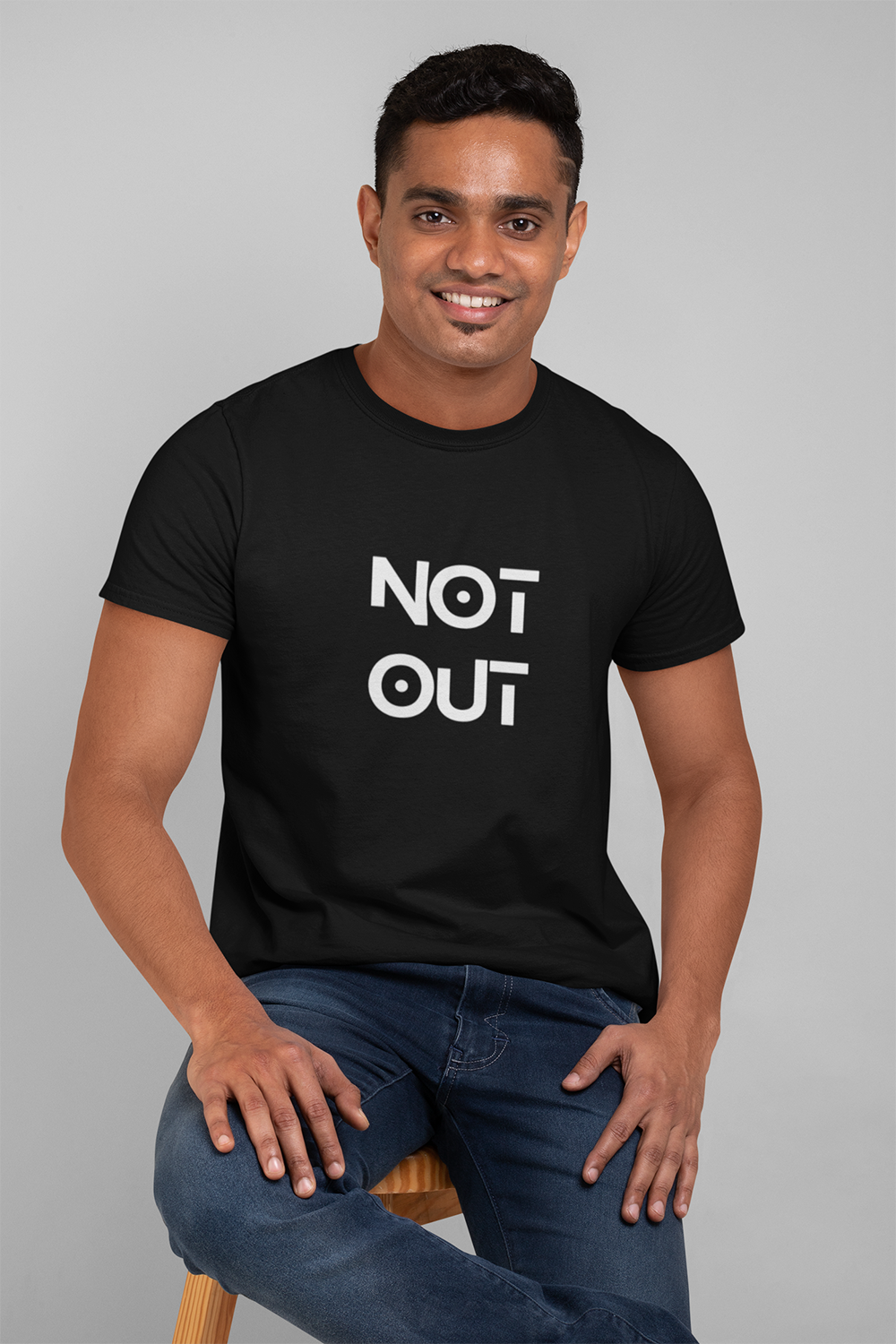 Not Out Graphic Printed Black Tshirt