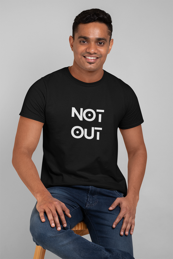 Not Out Graphic Printed Black Tshirt – Flatheads